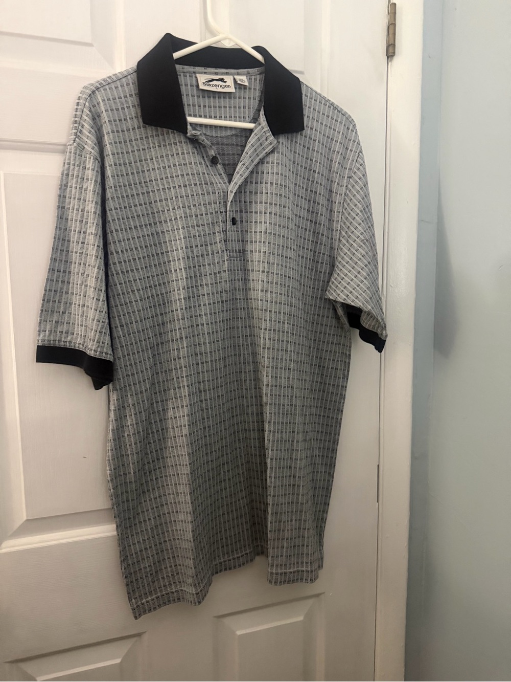 Slazenger Men’s Large Gray Black Geometric Cotton Golf Polo Shirt